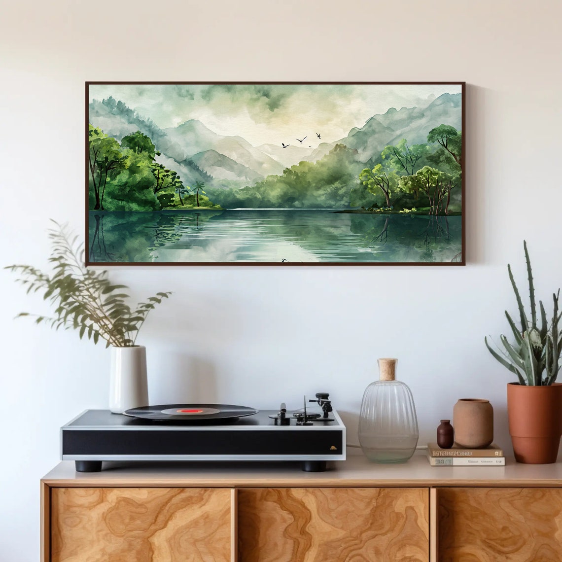 Tropical Forest Lake Mirror Reflection Serene Watercolor Poster - Image 4