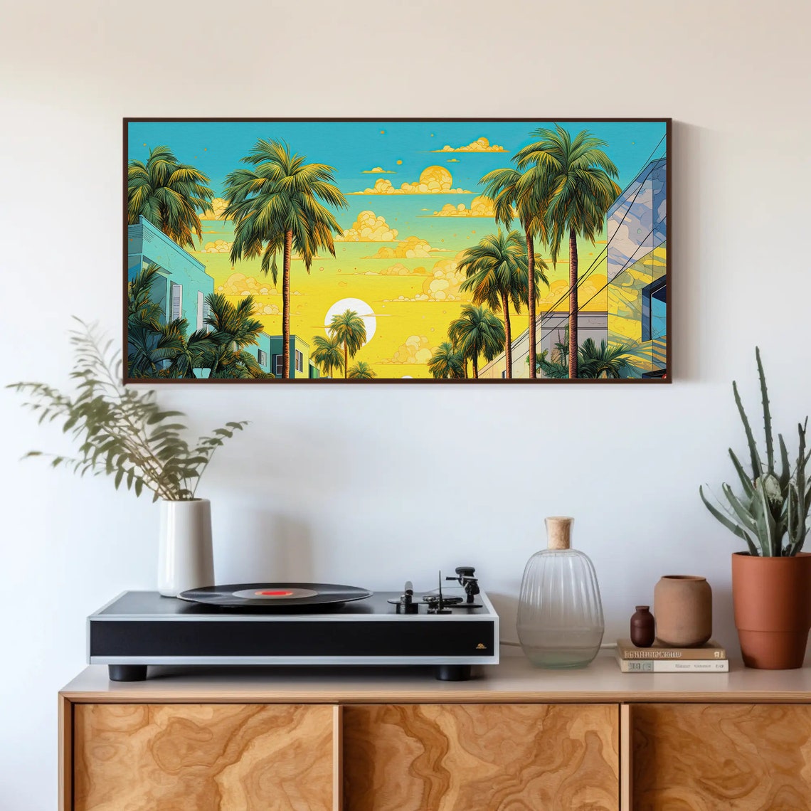 Miami Palm Street Sunset With Classic Car Retro Pop Art Poster - Image 4