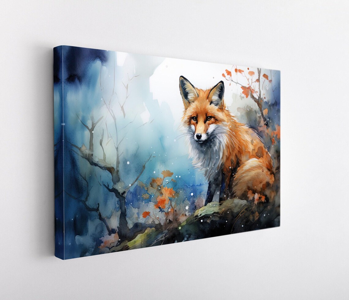 Red Fox Sitting Among Autumn Leaves Watercolor Wildlife Poster - Image 4