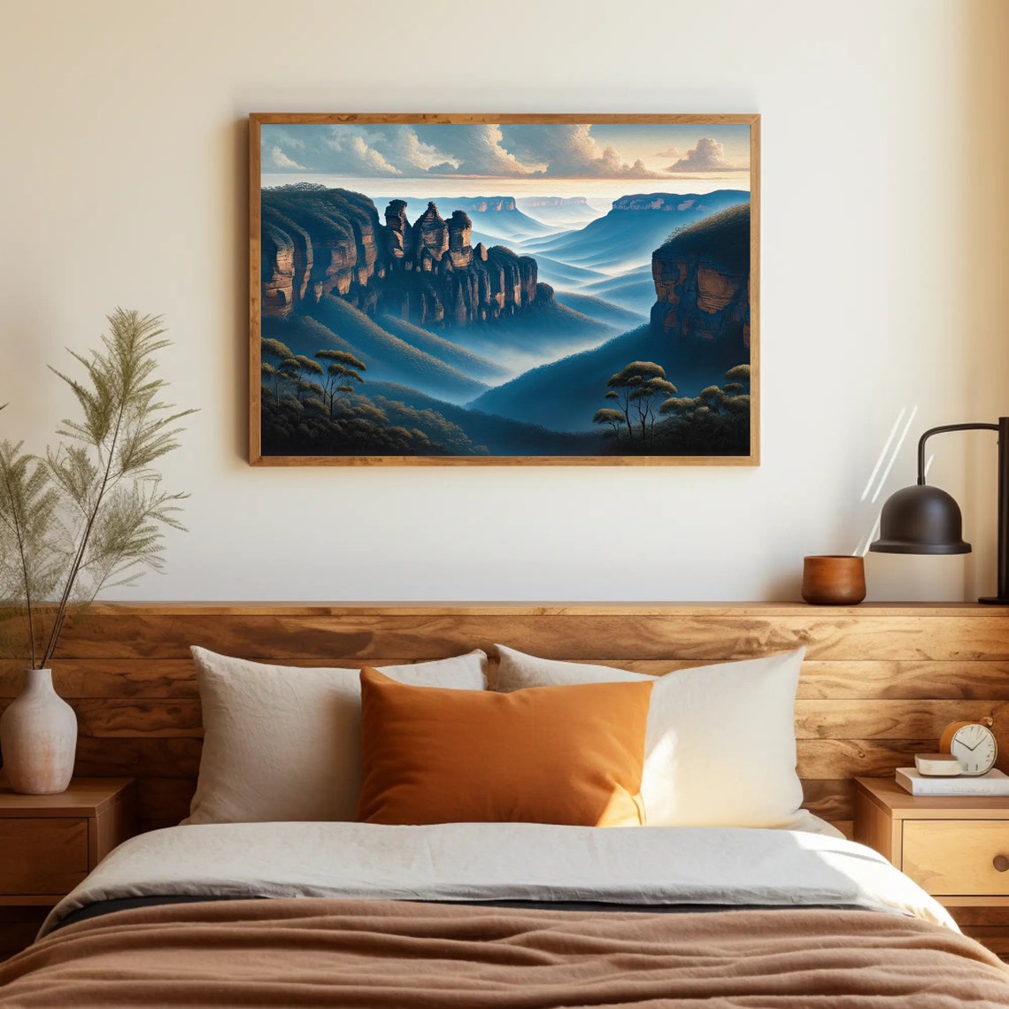 Blue Mountains Sandstone Cliffs in Soft Morning Mist Art Poster - Image 5