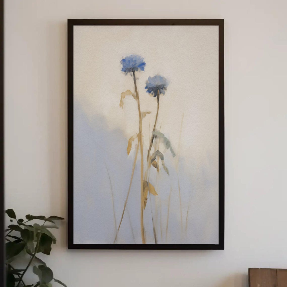 Blue Bachelor Button Wildflowers Pale Sky Minimal Floral Poster