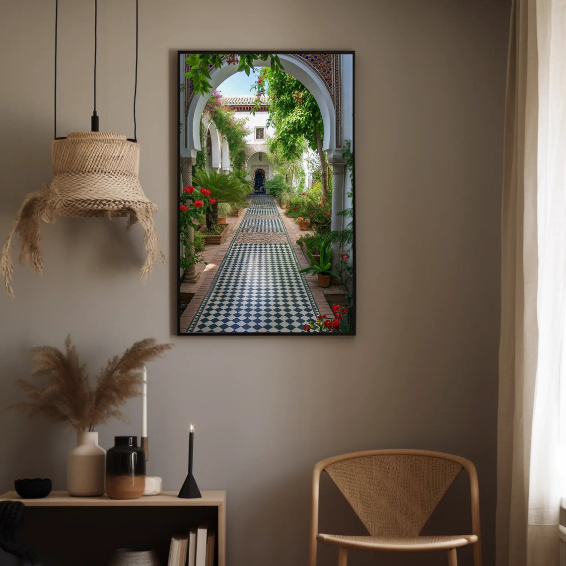 Moroccan Courtyard Garden Arched Tiled Path Photo Art Poster - Image 2