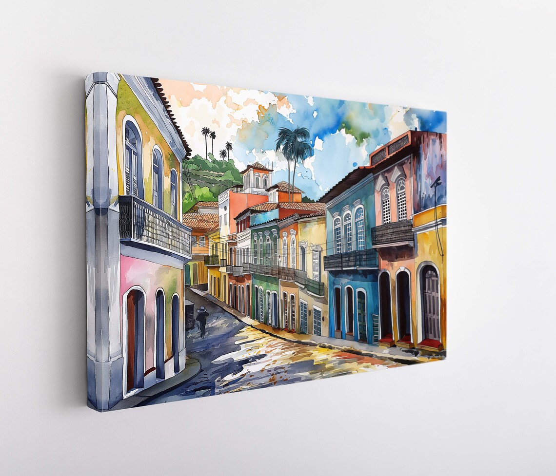Salvador Streets Bahia Brazil Watercolor Art Print - Image 5