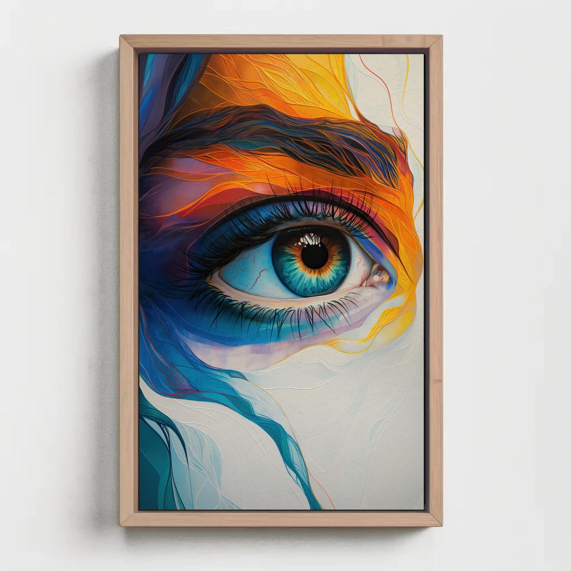 Striking Blue Eye Wrapped In Flowing Orange And Teal Strokes Poster - Image 3