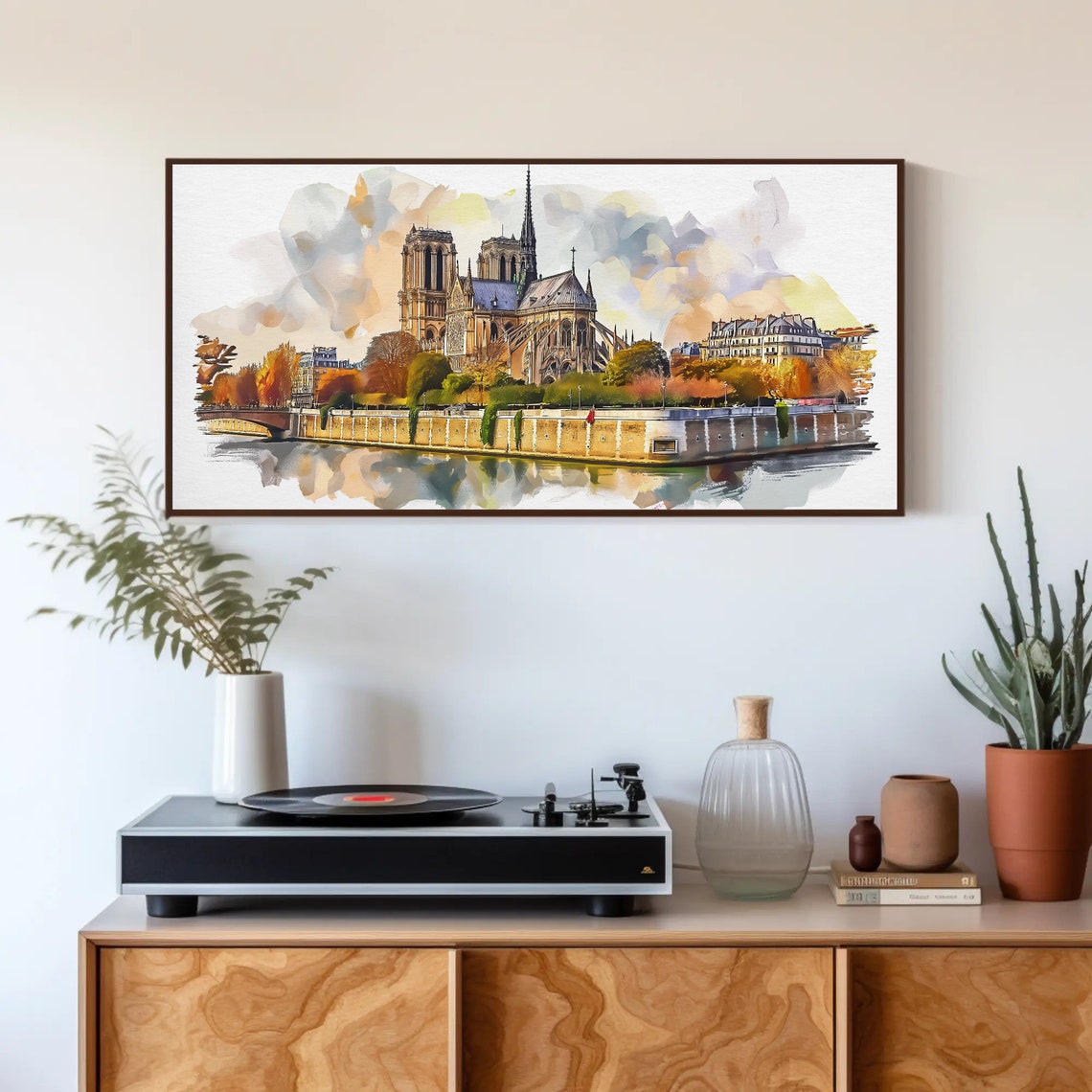 Notre Dame De Paris Seine River Autumn Watercolor Landmark Poster - Image 4