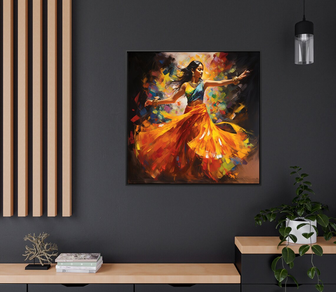Indian Folk Dancer With Swirling Orange Skirt Painting Poster - Image 2