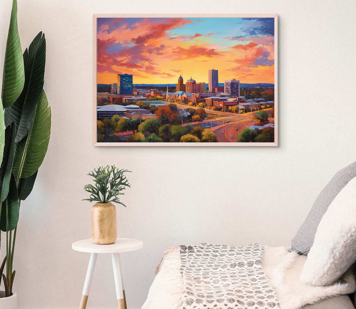 Adelaide Australia City Skyline Glowing at Sunset Art Poster - Image 4