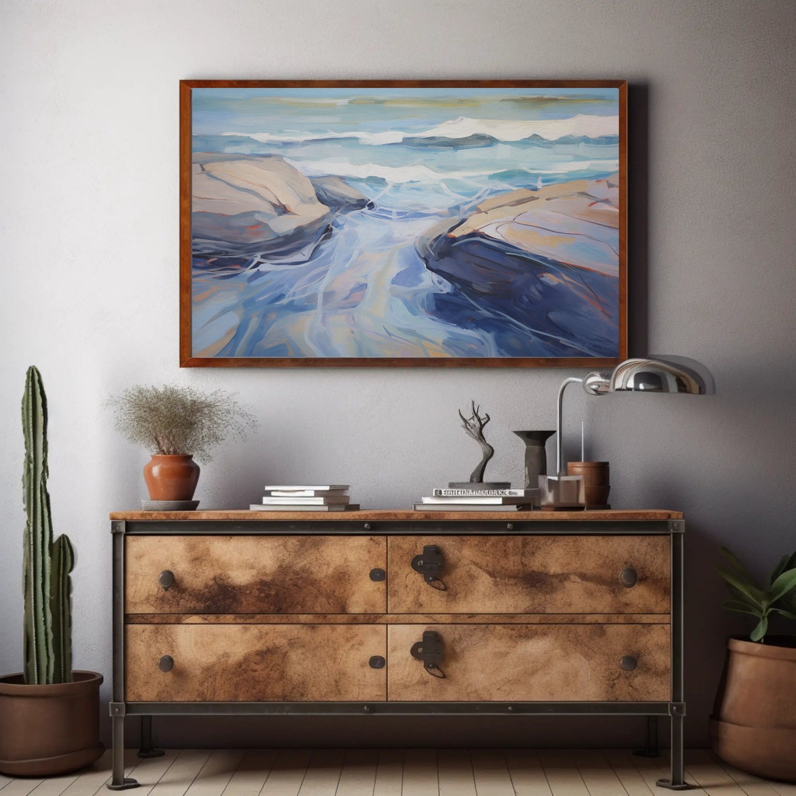 Abstract Coastal Rocks with Rhythmic Blue Ocean Waves Poster - Image 4