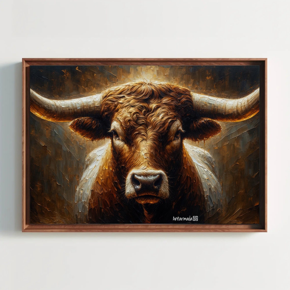 Texas Longhorn Bull Dramatic Oil Painting Western Style Poster - Image 2