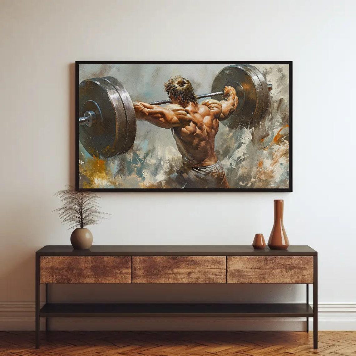 Weightlifter Overhead Squat Heavy Barbell Strength Gym Art Poster - Image 2