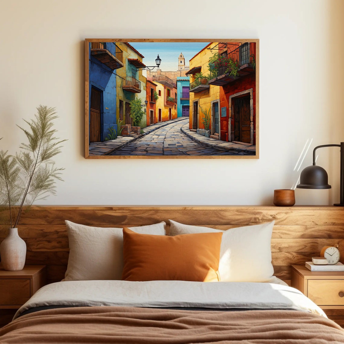Sunlit Mexican Colonial Street with Bright Colorful Facades Poster - Image 5