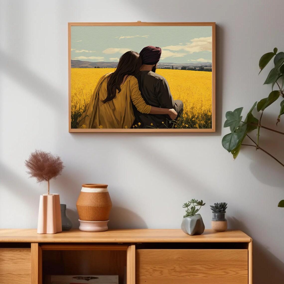 Punjabi Sikh Couple at Sarso Farm Yellow Mustard Field Art Print - Image 4