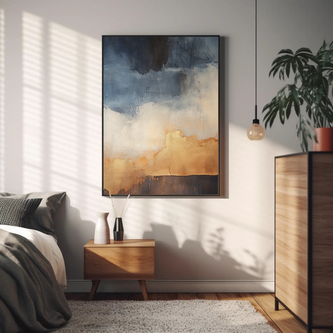 Brown Beige And Indigo Abstract Wash Modern Neutral Wall Poster - Image 4