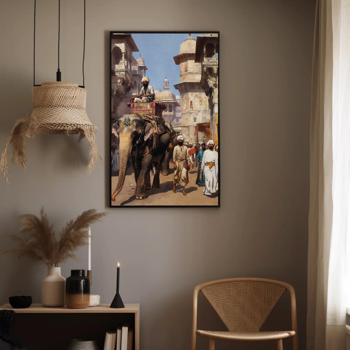 Ancient Indian Street Elephant Procession Heritage Painting Poster - Image 3