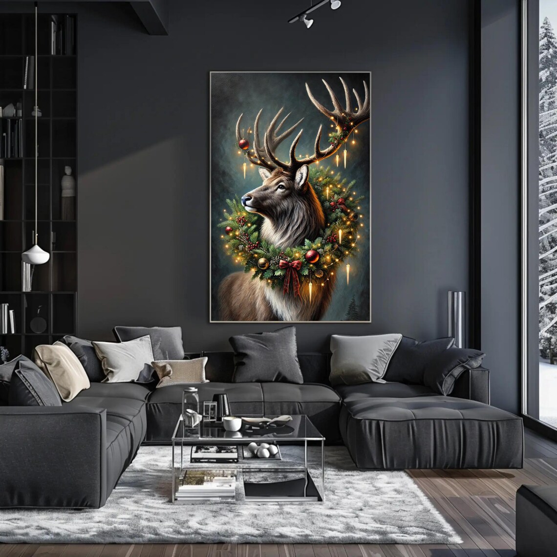 Festive Reindeer Holiday Wall Art Print, Christmas - Image 3