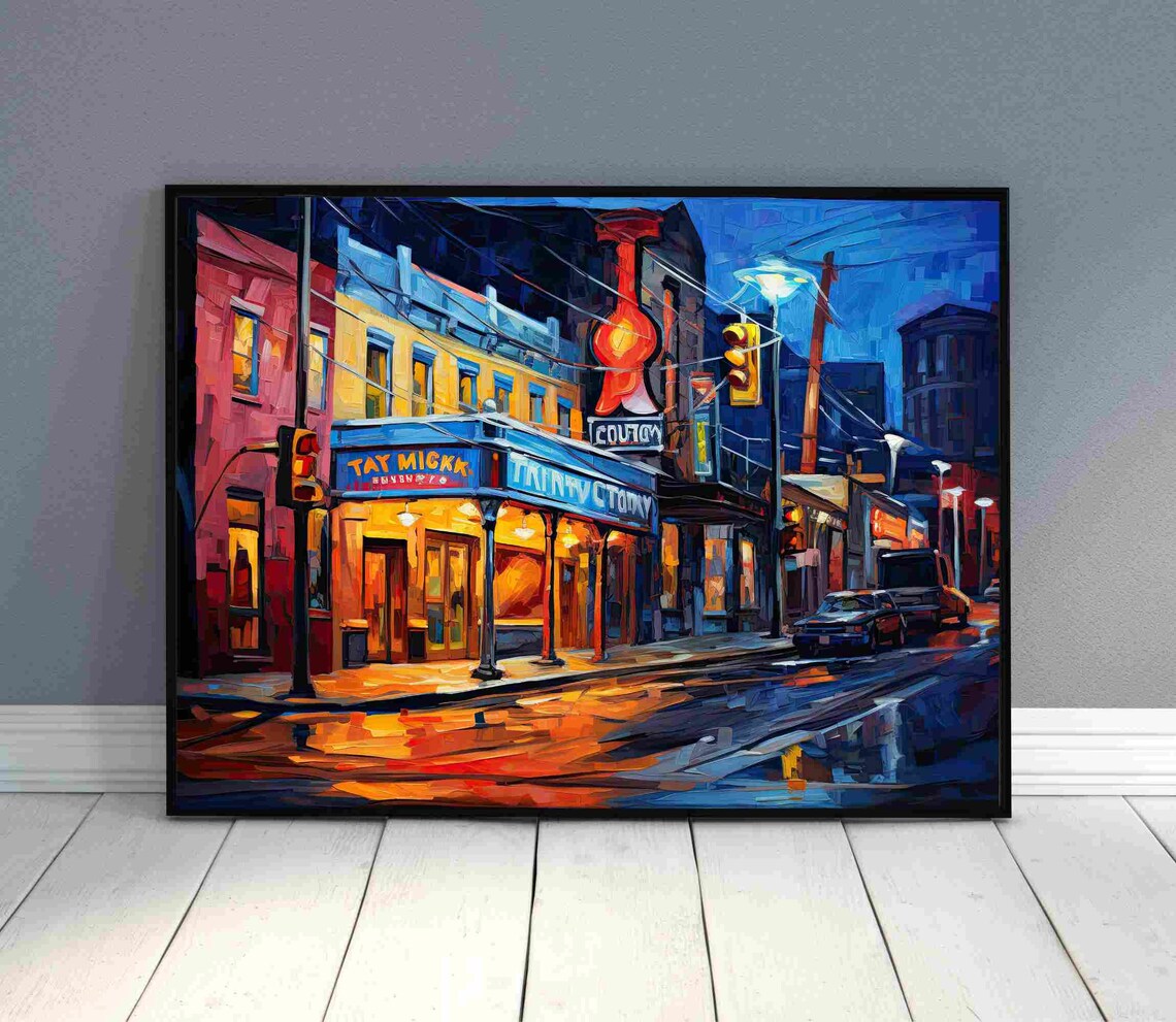 Neon Honky Tonk Bar Street at Night Music Nightlife Art Poster - Image 2