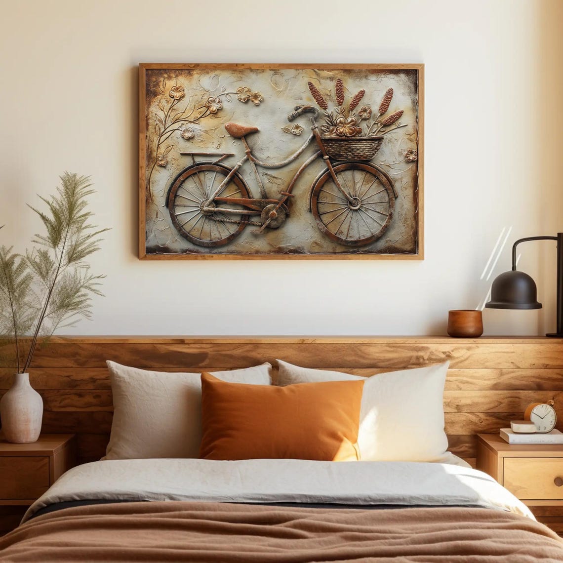 Vintage Bicycle With Flower Basket Rustic 3D Relief Art Poster - Image 5