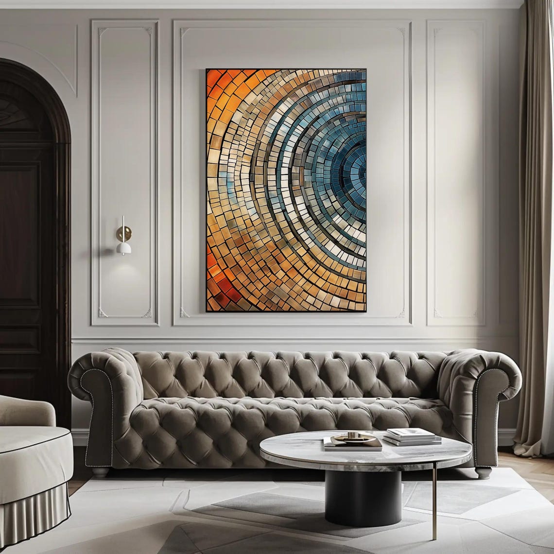 Tree Ring Mosaic Abstract Amber Gold Teal Concentric Circles Poster - Image 2