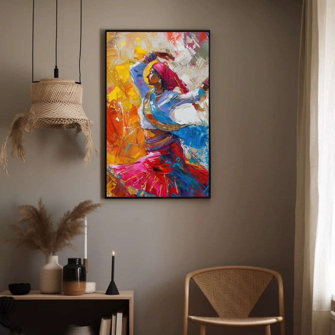 Spinning Indian Dancer In Pink And Blue Traditional Costume Poster - Image 2