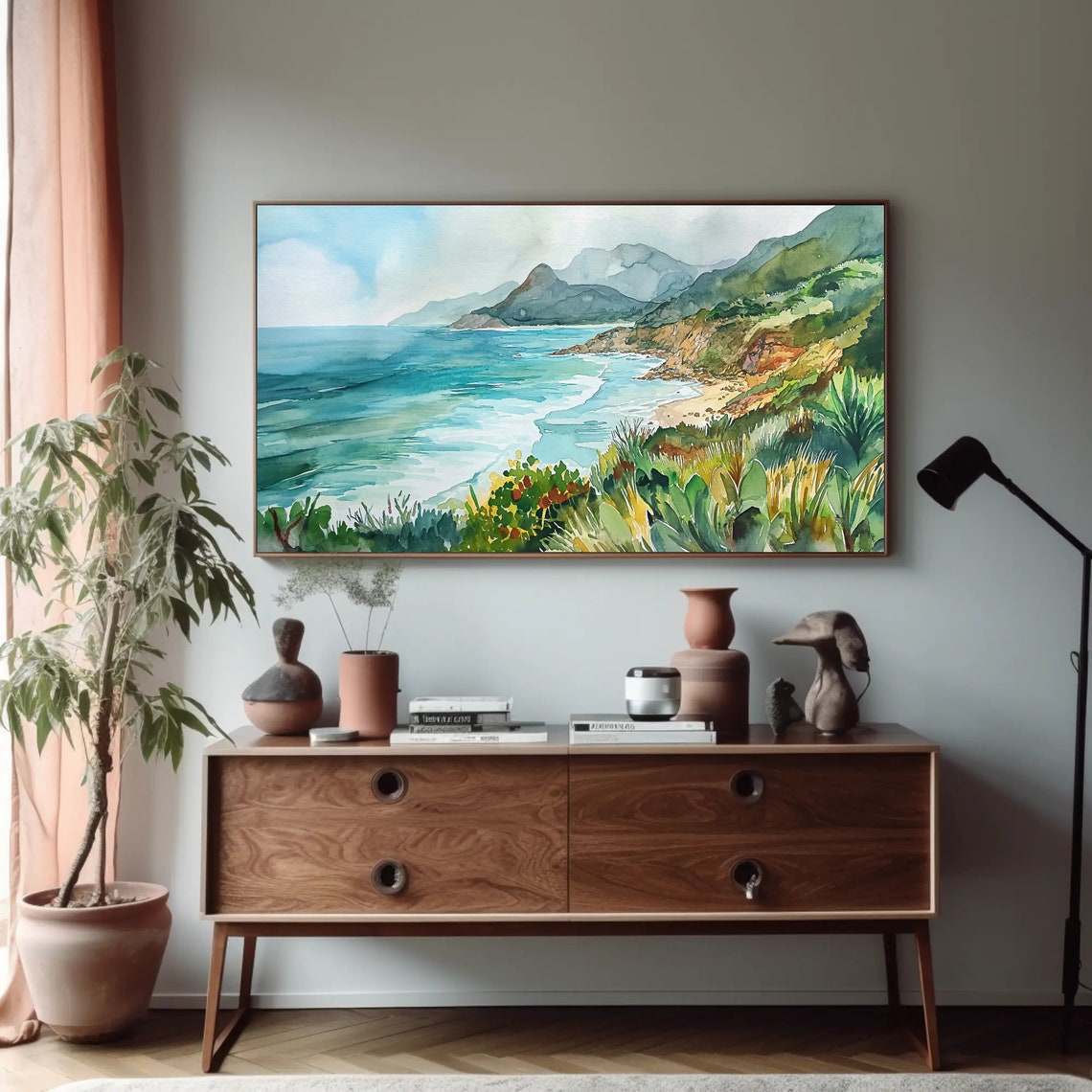 South Africa Garden Route Coastal Cliffs Watercolor Landscape Poster - Image 4