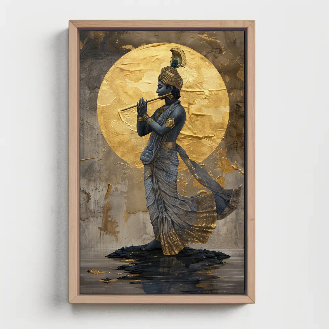 Lord Krishna Under Golden Moon Art Print, Hindu - Image 3