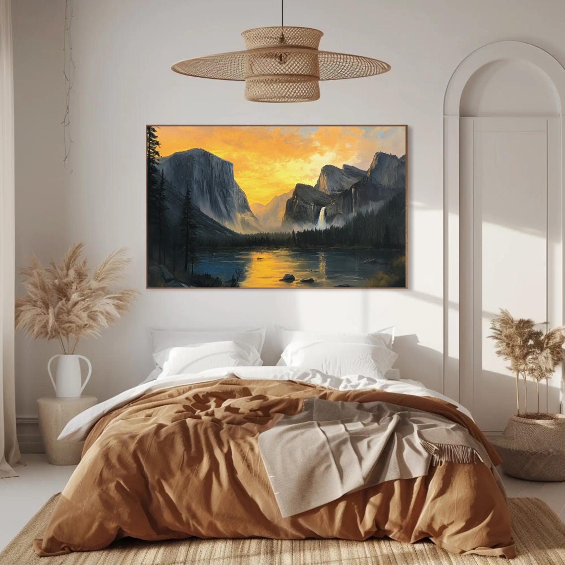 Granite Valley At Sunrise Towering Cliffs Waterfall River Poster - Image 2