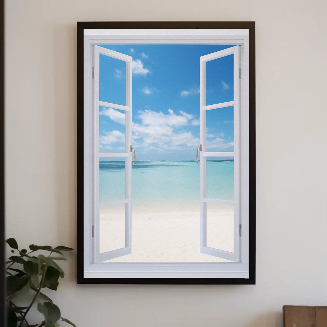 Tropical Beach Faux Window Open Window Coastal Ocean View Poster - Image 4