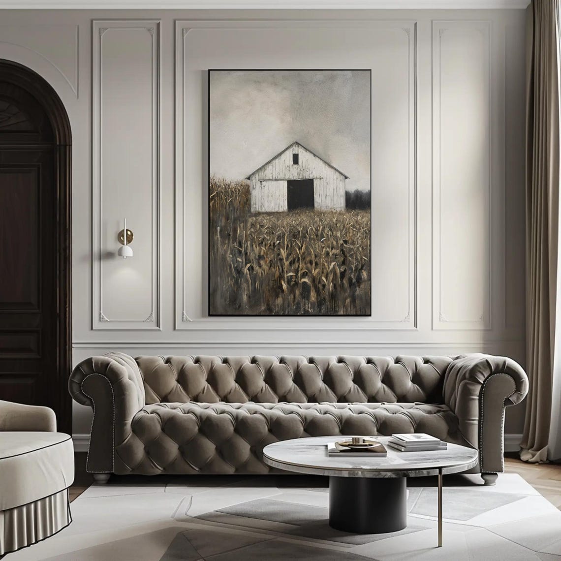 Weathered White Barn In Golden Cornfield Moody Country Poster - Image 2