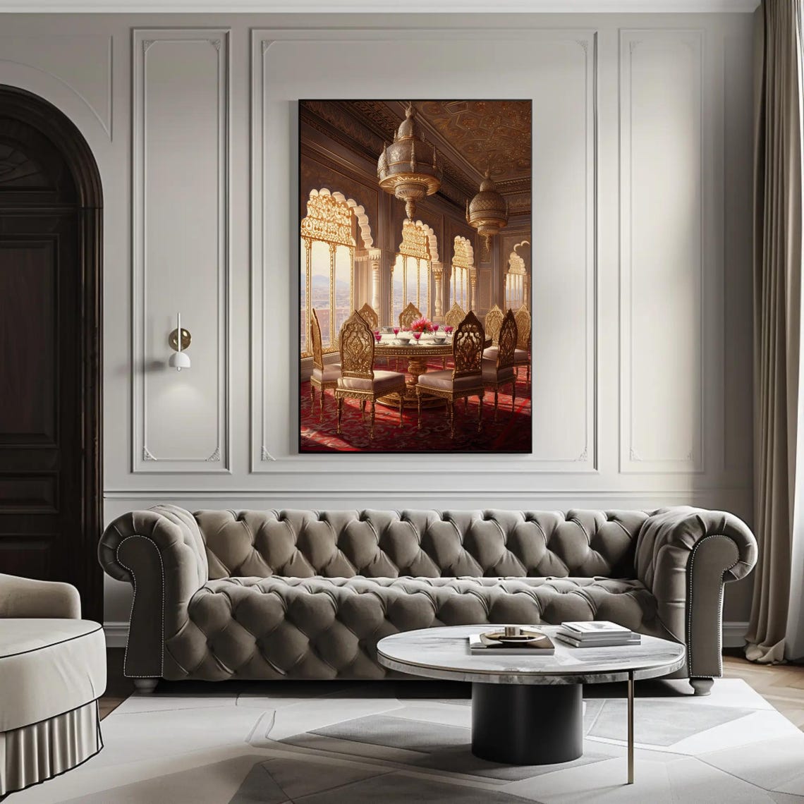 Royal Indian Palace Dining Hall with Glowing Arched Windows Poster - Image 4