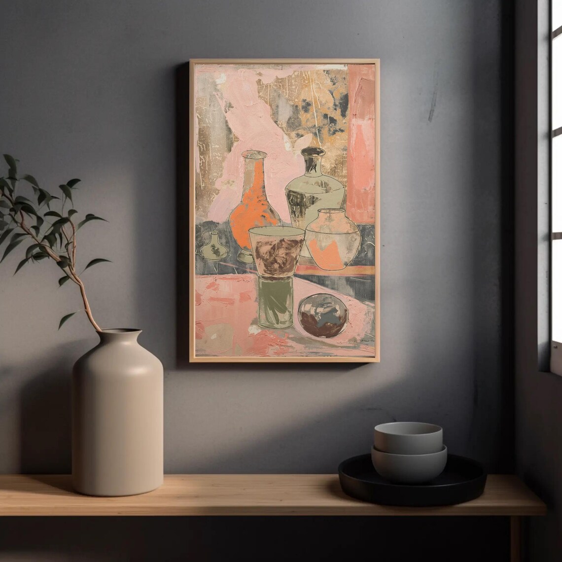 Abstract Vases Still Life Blush Pink Modern Art Painting Poster - Image 2