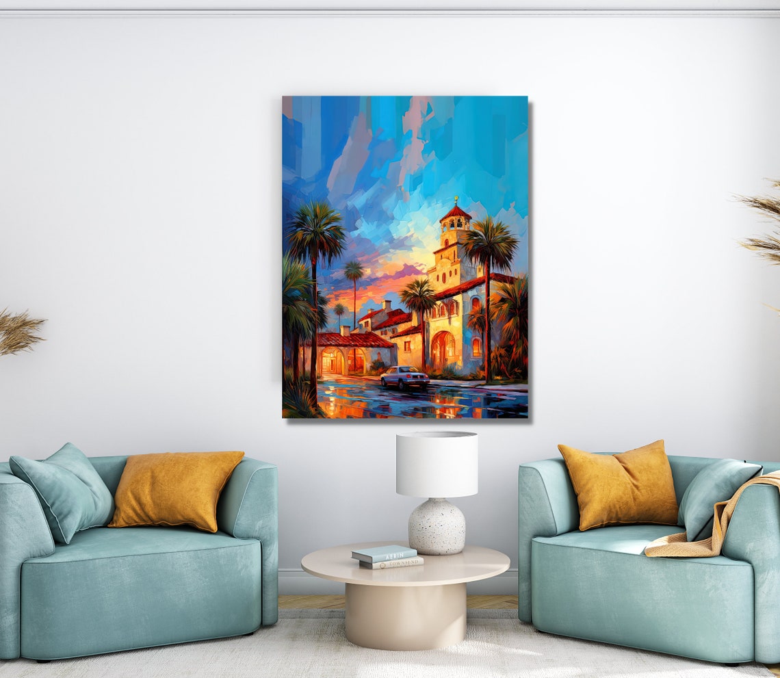 St Augustine Florida Spanish Mission Tower Palm Trees Art Poster - Image 2