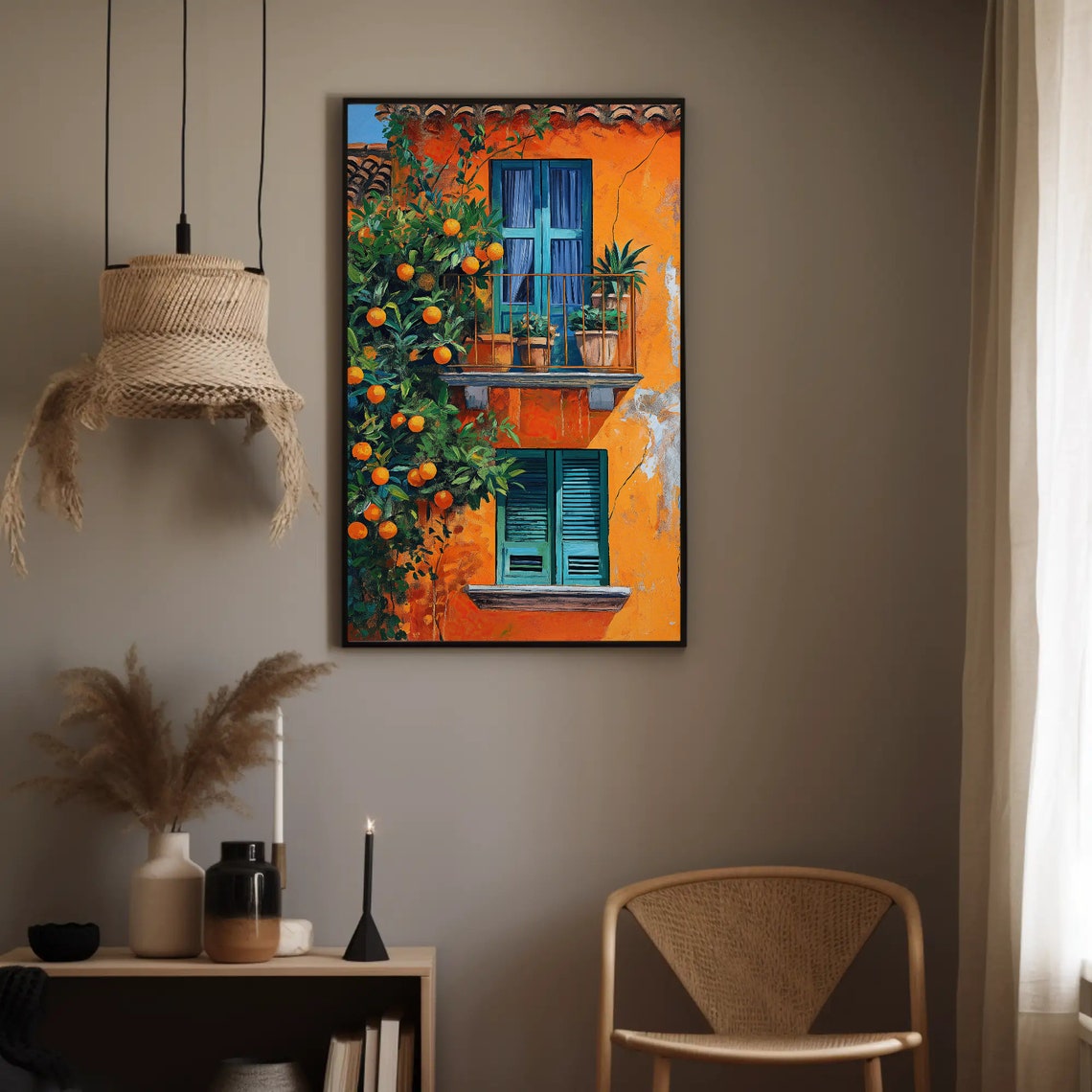 Latin Balcony With Orange Tree Wall Art Print Mediterranean Wall Art Caribbean Art Print Mexican Home Decor Gift For Her - Image 3