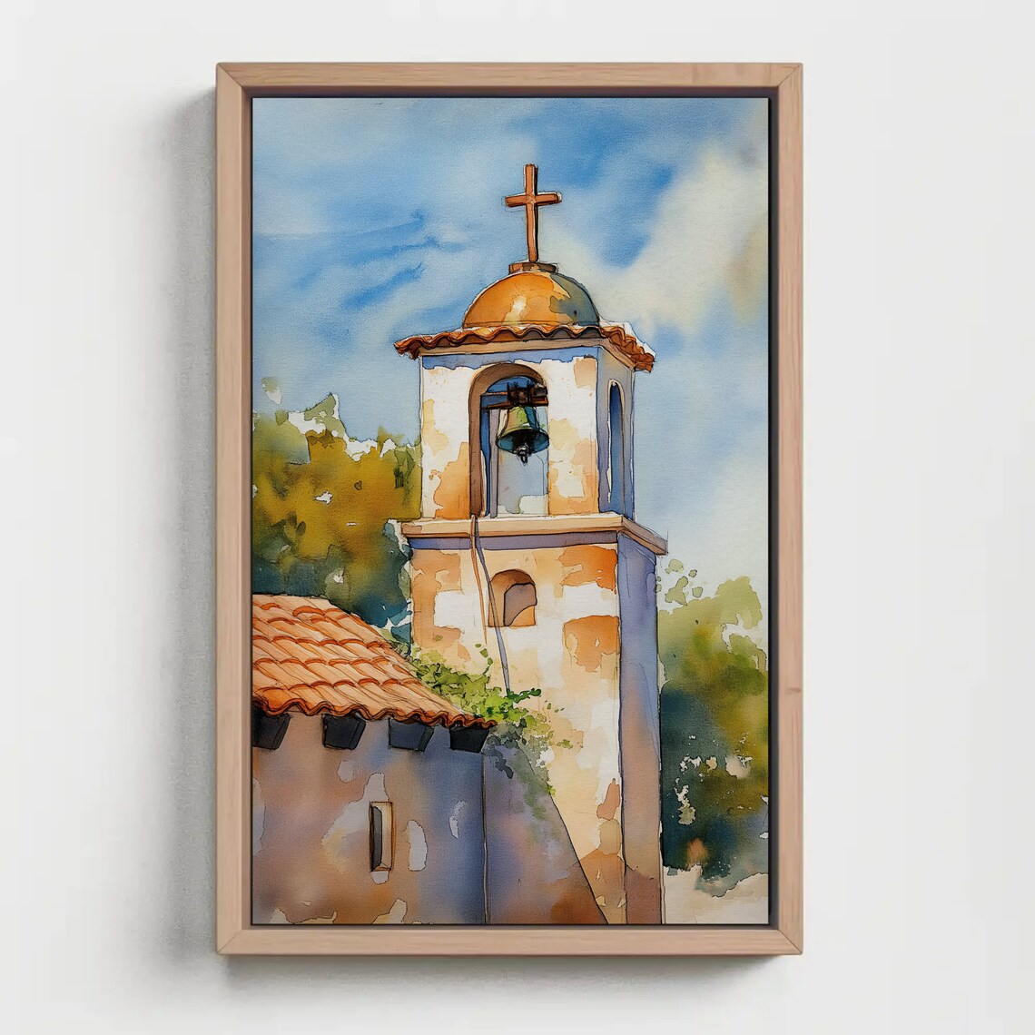 Spanish Chapel Bell Tower Watercolor Cross Dome Painting Poster - Image 5
