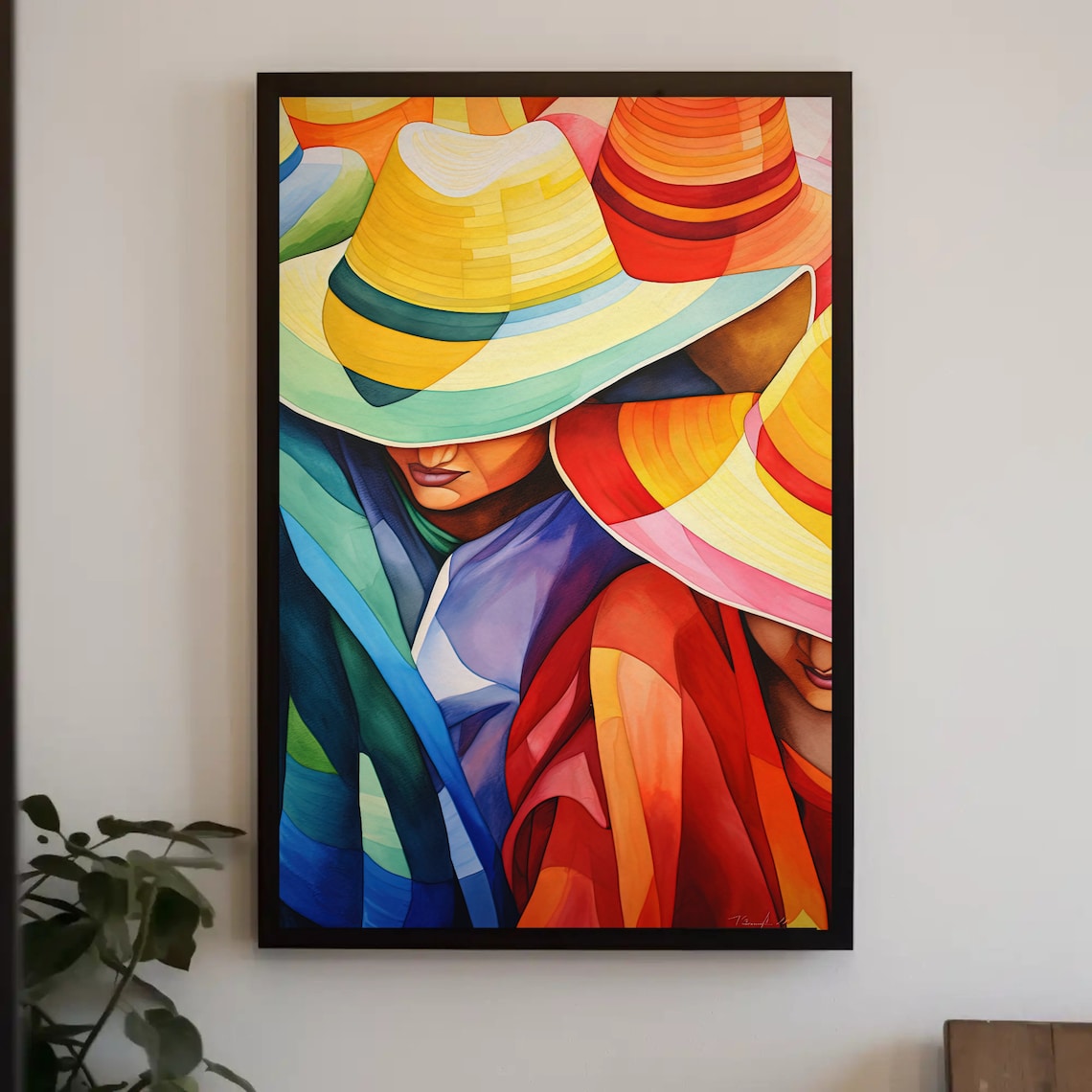 Women in Colorful Sombrero Hats Bold Abstract Mexican Poster