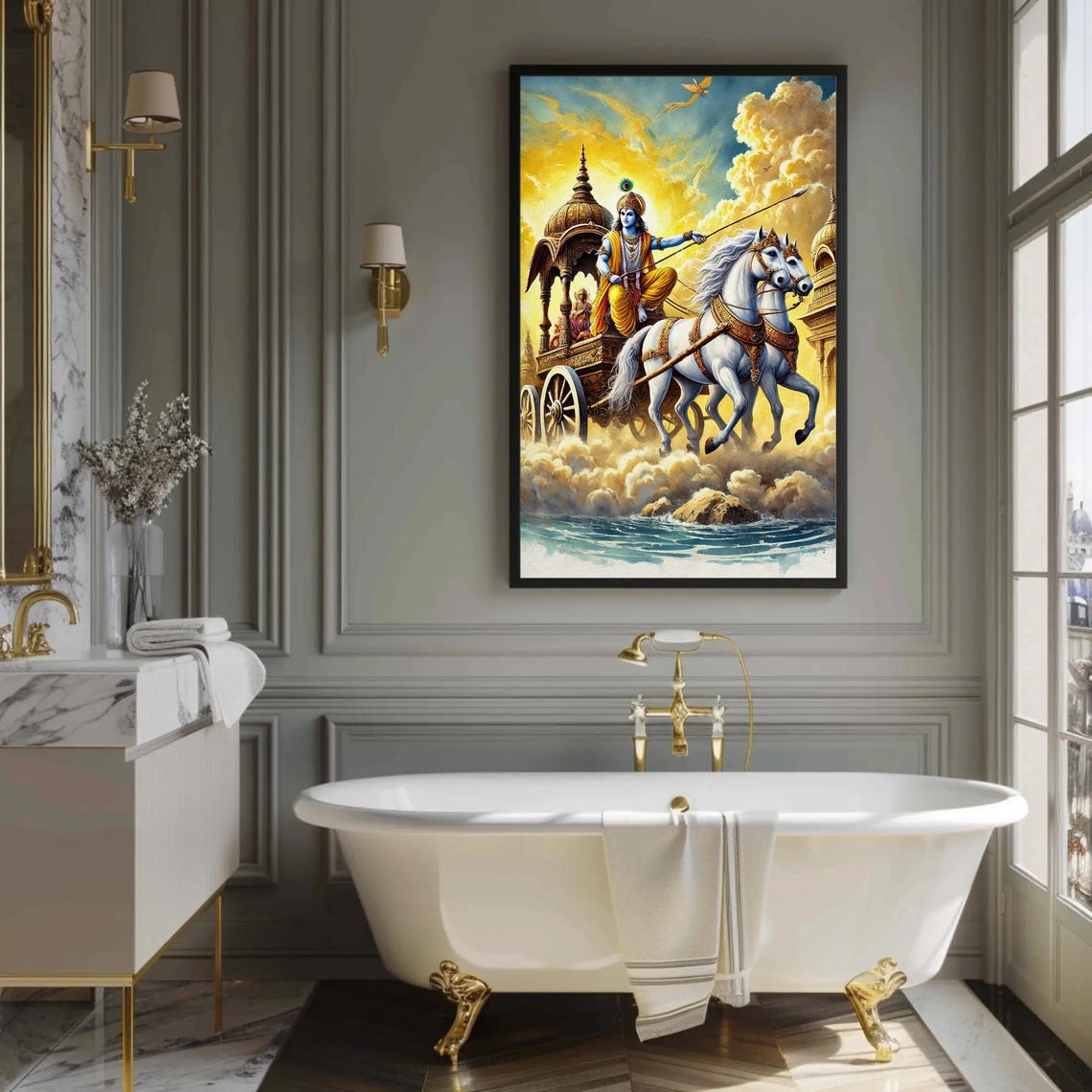 Lord Krishna Driving Arjuna on Chariot in Mahabharata Epic Poster - Image 3