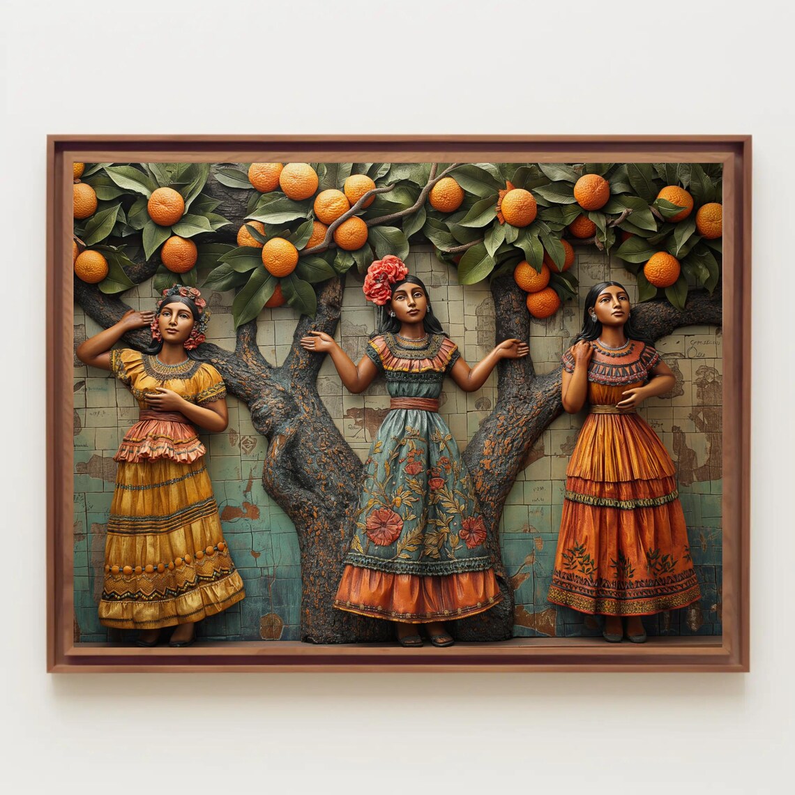 Three Mexican Women Under Orange Tree, 3D Illusion Art Print - Image 5