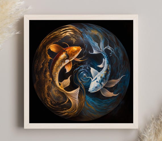 Yin And Yang Koi Fish Painting Abstract Art Fish Paintings Koi Fish Modern Wall Art Large Koi Fish Art Koi Oil Painting