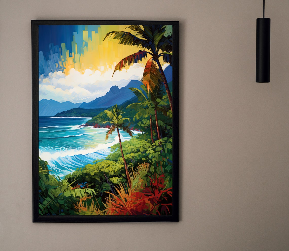 Kauai Hawaii Tropical Coast Palm Trees Mountains Ocean Travel Poster - Image 4