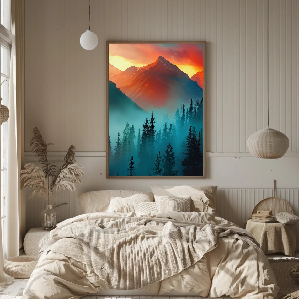 Mountain Sunset Over Misty Pine Forest Poster With Warm Evening Glow - Image 5