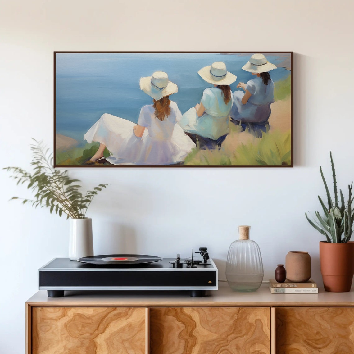 Three Girl Friends Enjoying The Ocean View Of Summer Oil Painting Woman Wall Art Gift For Her Girl Friend Gift Girl Room Wall Decor - Image 3