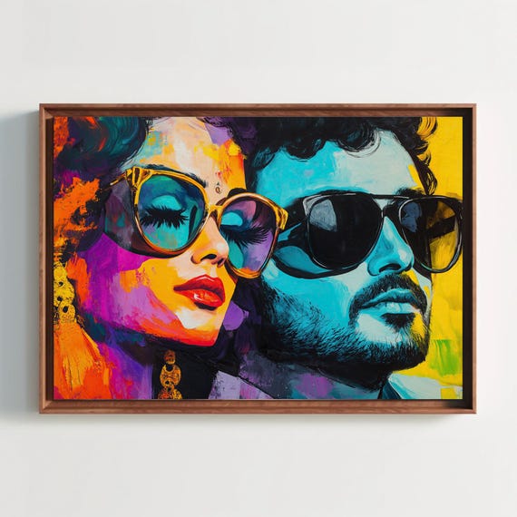 Desi Couple Graffiti Style Print Vibrant Bollywood Indian Art Modern Wall Decor For Indian Restaurant Or Home Ready To Hang