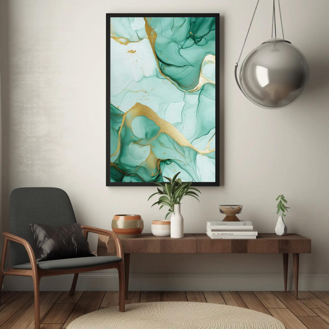 Emerald Green And Liquid Gold Marble Abstract Ink Art Poster - Image 2