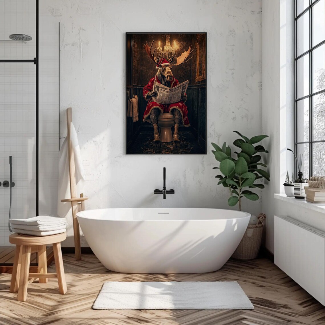 Christmas Moose Toilet Humor Art Print, Whimsical Decor - Image 3