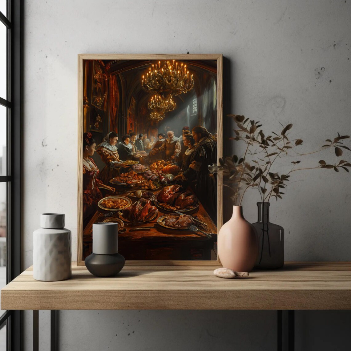 Renaissance Feast In A Candlelit Grand Banquet Hall Art Poster - Image 2