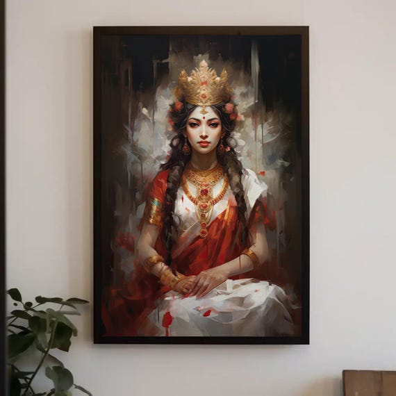 Lakshmi Hindu Goddess Art Painting Wealth Goddess Large Prints Framed Poster And Wall Art