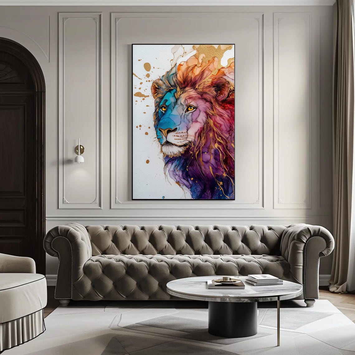 Vibrant Alcohol Ink Lion Portrait With Gold Accents Abstract Poster - Image 4