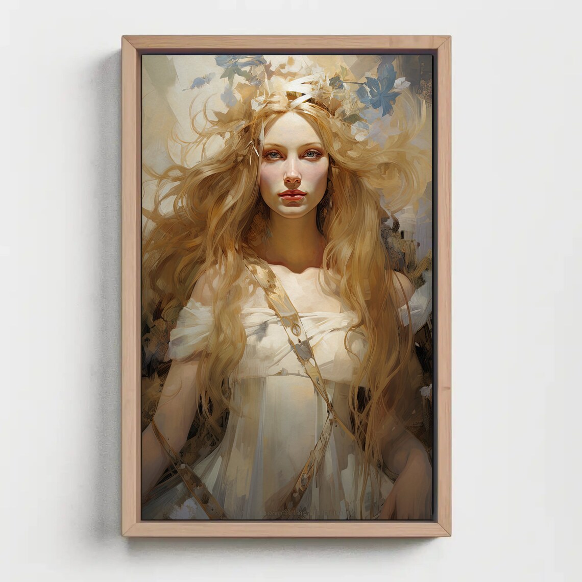 Freya Norse Goddess Flowing Golden Hair Ethereal Portrait Wall Art - Image 4