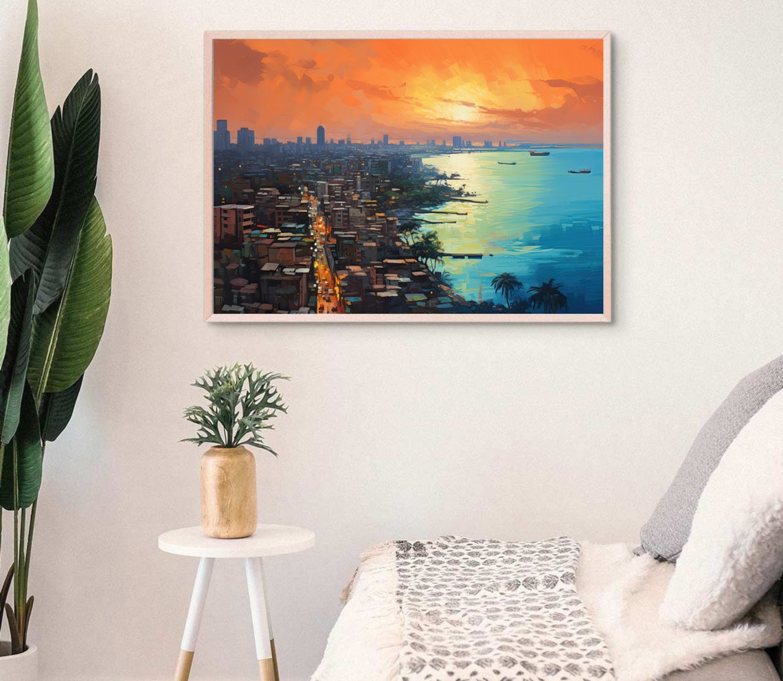 Mumbai Coastal Skyline Glowing at Sunset Impressionist Poster - Image 3