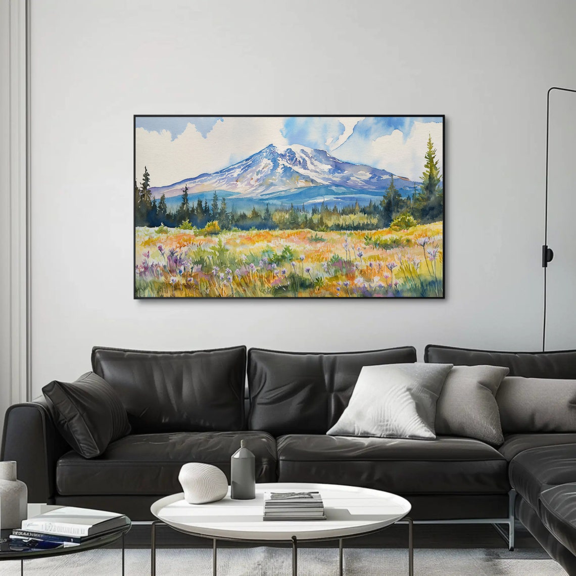 Snow-Capped Mountain Watercolor Wildflower Meadow Landscape Poster - Image 5