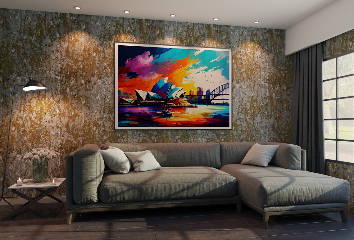 Sydney Skyline Oil Painting Travel Poster Art Print - Image 3